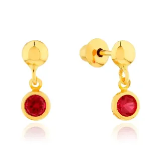 Brinco de ouro 18k bolinha com pedra vermelho