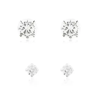 Brinco de ouro 18k branco 6mm + segundo furo pedra 3mm em ouro branco