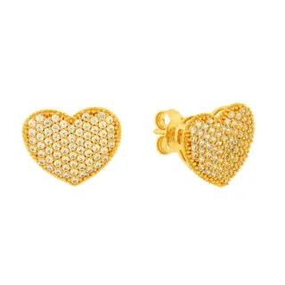 Brinco de ouro 18k coração cravejado com zircônias