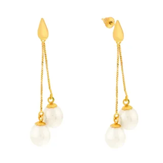 Brinco de ouro 18k corrente veneziana e pérola natural biwa