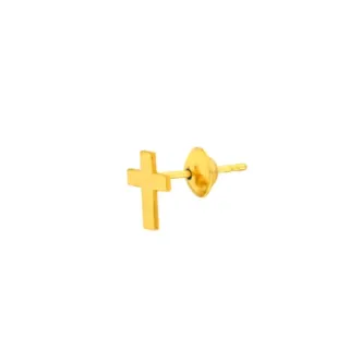 Brinco de ouro 18k cruz pequena uma peça