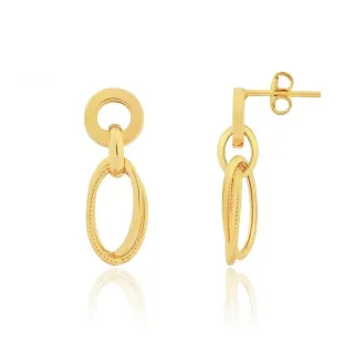 Brinco De Ouro 18k Elos Duplo Intercalados Coleção Enlace