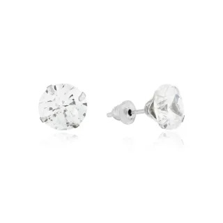 Brinco de ouro 18k em ouro branco pedra zircônia 6mm branca / transparente