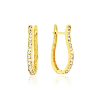 Brinco de ouro 18k feminino argola abaulada cravejada com zircônias