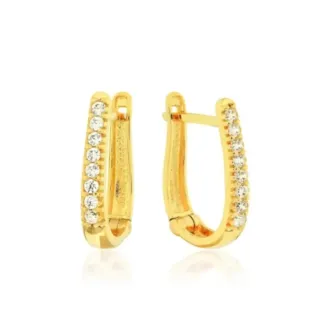 Brinco de ouro 18k feminino argola cravejada com zircônias