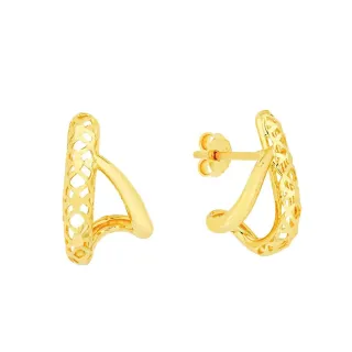 Brinco de ouro 18k fenda dupla rendado