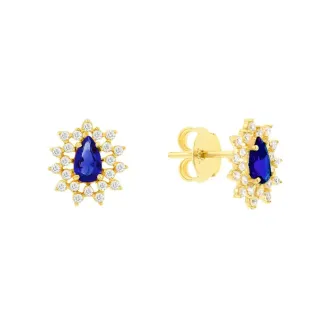 Brinco de ouro 18k Hill collecion zircônias azul