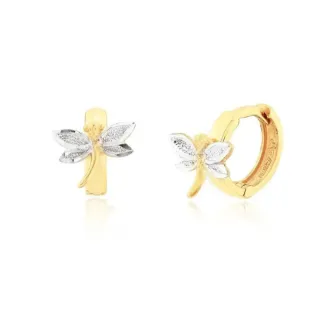 Brinco de ouro 18k infantil argola com libélula