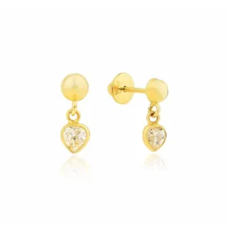 Brinco de ouro 18k infantil de bolinha com coração