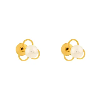 Brinco de ouro 18k infantil flor com pérola 3mm