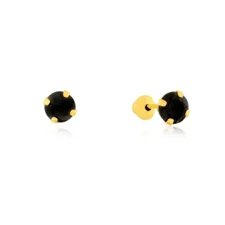 Brinco de ouro 18k infantil / segundo furo - pedra 3mm ônix sintética 1
