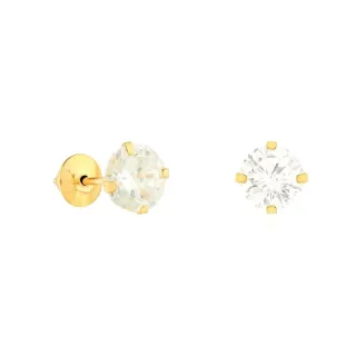 Brinco de ouro 18k infantil segundo furo pedra 5mm