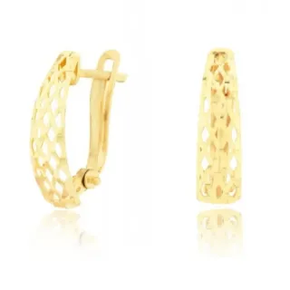 Brinco de ouro 18k meia argola com face trabalhada