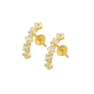 Brinco de ouro 18k meia argola de pedras