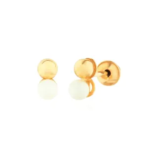 Brinco de ouro 18k modelo gêmeos bolinha com pérola