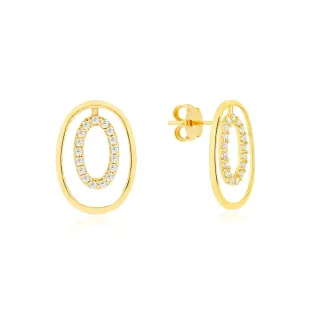 Brinco de ouro 18k oval com pedra Coleção Geo