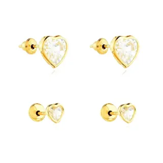 Brinco de ouro 18k par coração 6mm + 3mm