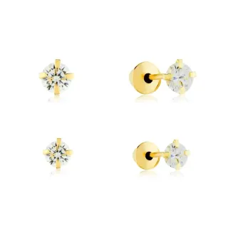 Brinco de ouro 18k par de pedra 3mm + 2,5mm