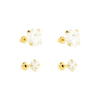 Brinco de ouro 18k par de pedra 6mm + 3mm