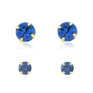 Brinco de ouro 18k par de pedra azul 6mm + 3mm 