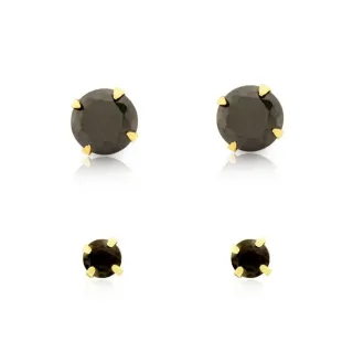 Brinco de ouro 18k par de pedra ônix 6mm + 3mm