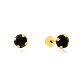 Brinco de ouro 18k pedra 4mm zirconia ônix preta
