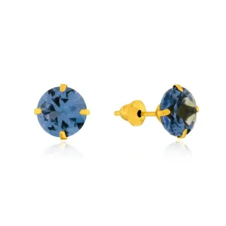 Brinco de ouro 18k pedra 6mm Azul Escuro