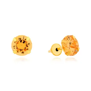 Brinco de ouro 18k pedra 6mm champanhe citrino