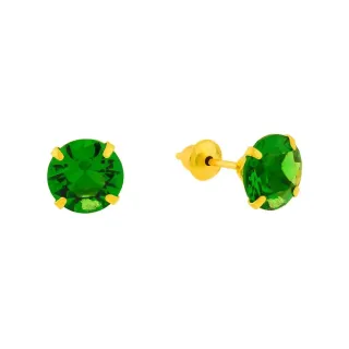 Brinco de ouro 18k pedra 6mm Esmeralda sintética