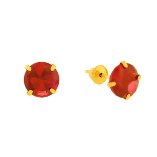 Brinco de ouro 18k pedra 6mm Vermelho
