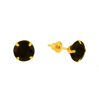 Brinco de ouro 18k pedra 6mm zircônia onix