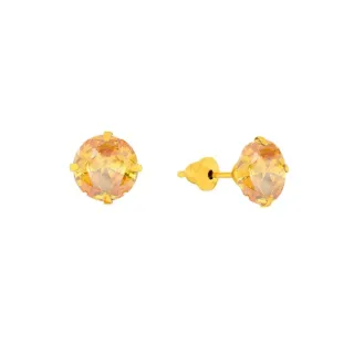 Brinco de ouro 18k pedra citrino 5mm 
