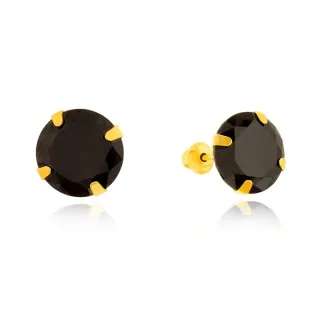 Brinco de ouro 18k pedra ônix zircônia 