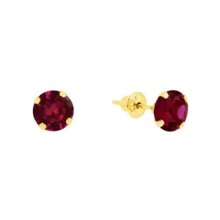 Brinco de ouro 18k pedra vermelha 5mm