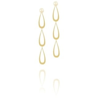 Brinco de ouro 18k pendurado com perola e gotas vazadas 