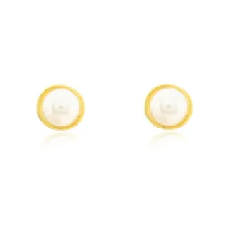 Brinco de ouro 18k rococó e pérola natural 5mm
