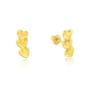 Brinco de ouro 18k três corações modelo earcuff 