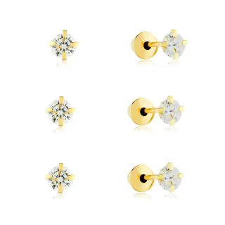 Brinco de ouro 18k três pares de pedra 3mm