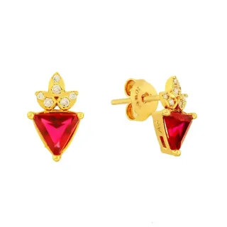 Brinco de ouro 18k triangulo com pedras
