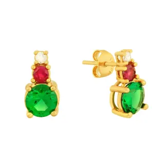 Brinco de ouro 18k trio de pedras