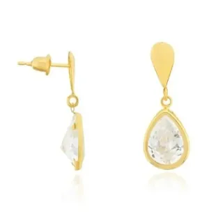 Brinco de ouro 18k zirconia gota