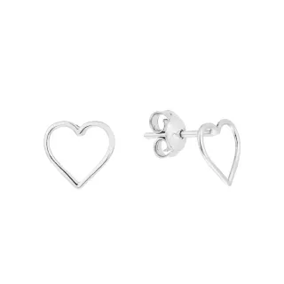 Brinco de ouro branco 18k coração vazado