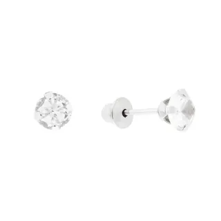 Brinco de ouro branco 18k pedra 4mm