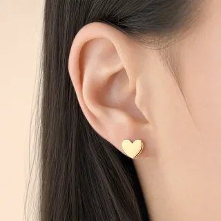 Brinco de ouro 18k coração chapa fixo