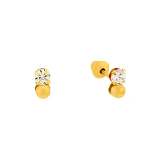 Brinco de ouro infantil 18k bola e pedra gêmeos