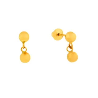 Brinco de ouro infantil 18k bola e pingente bola 2,5mm