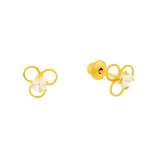 Brinco de ouro infantil 18k flor com pedra