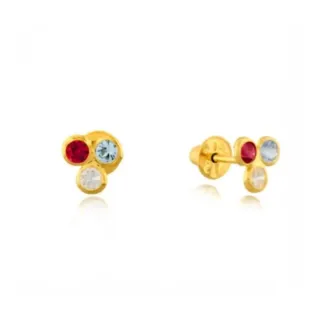 Brinco de ouro infantil 18k três marias colorido