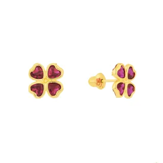 Brinco de ouro infantil 18k trevo vermelho