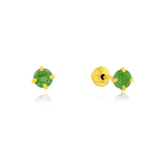 Brinco de ouro infantil bebê ou 2o furo 18k 3mm verde